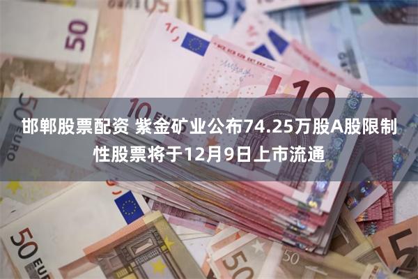 邯郸股票配资 紫金矿业公布74.25万股A股限制性股票将于12月9日上市流通